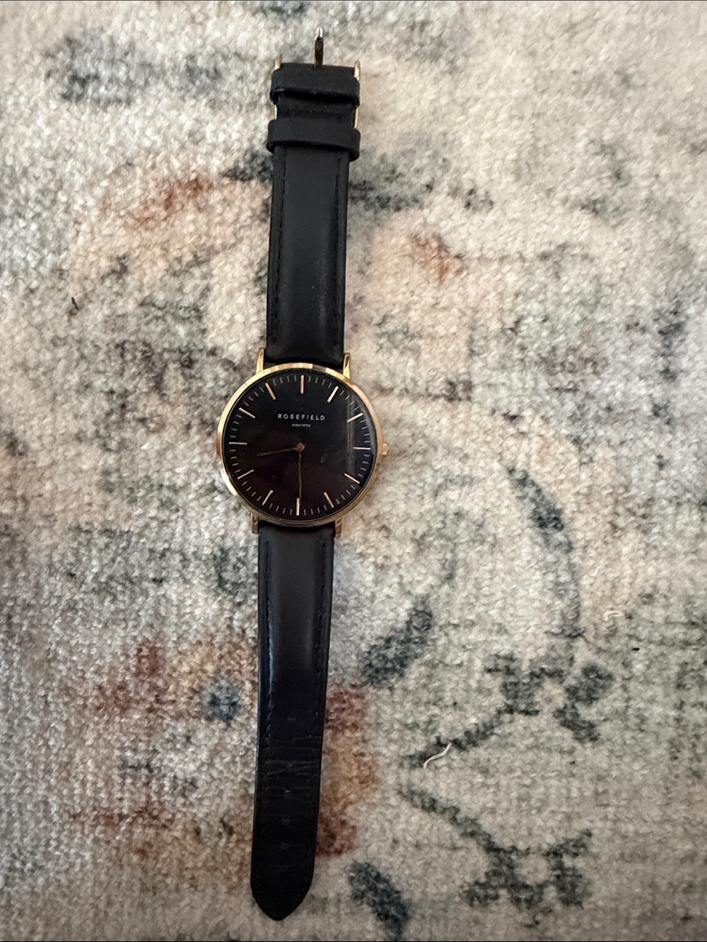 Rossfield Black Leather Strap Women's Watch with Gold Case